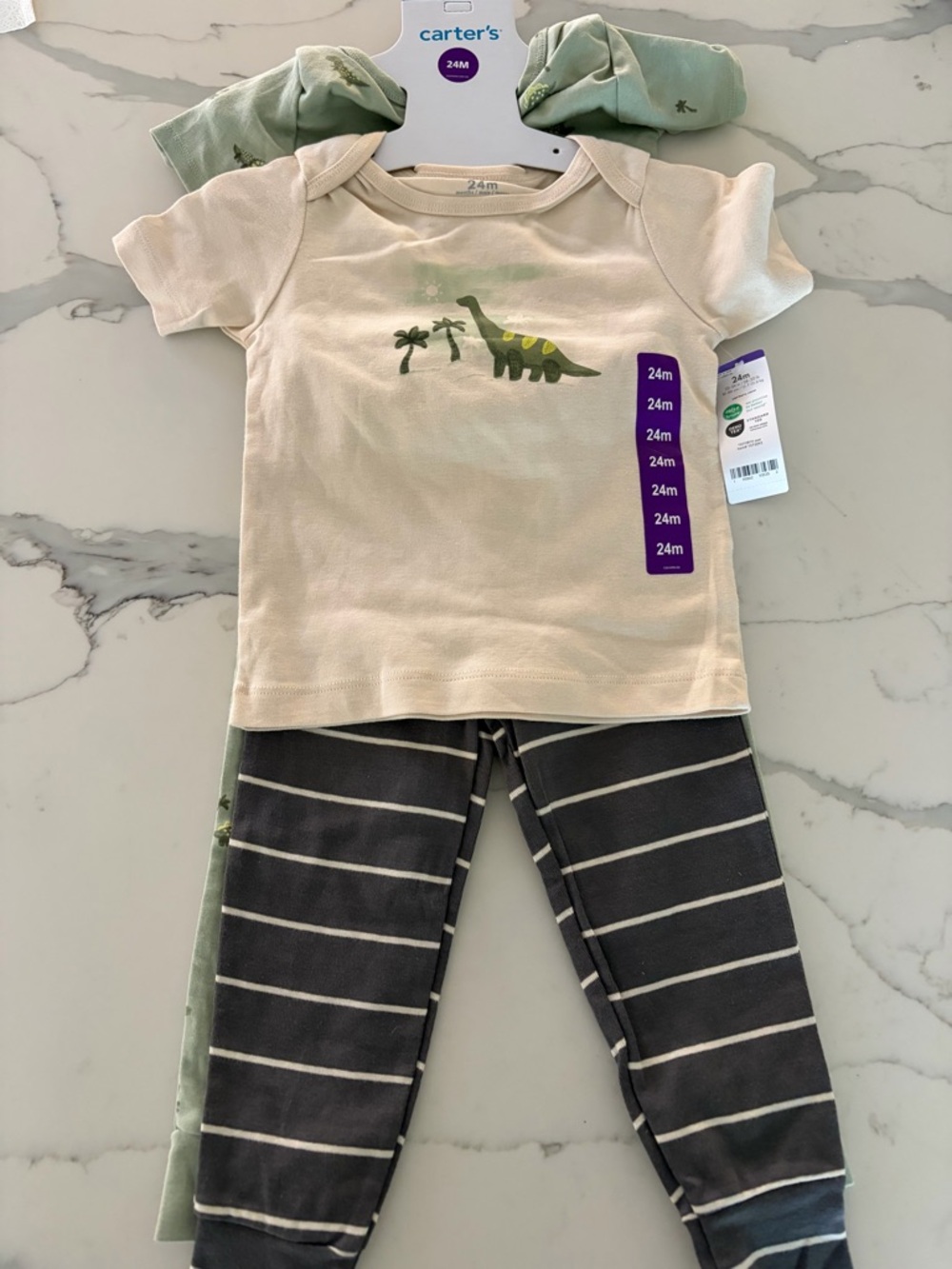 Carter's Neutral Cream Baby Outfit with Purple Size Sticker
